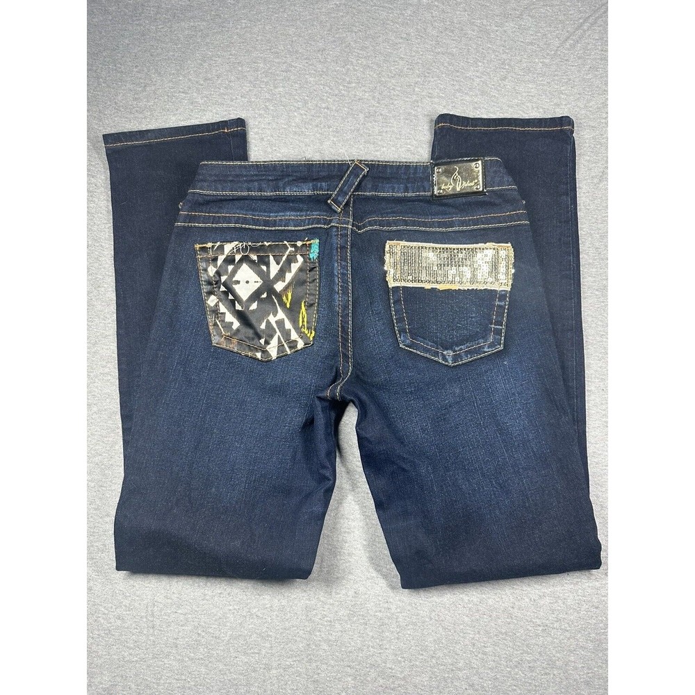 Vintage Baby Phat Dark Wash Skinny‎ Jeans size 7 Bling Y2K Sequins Gold